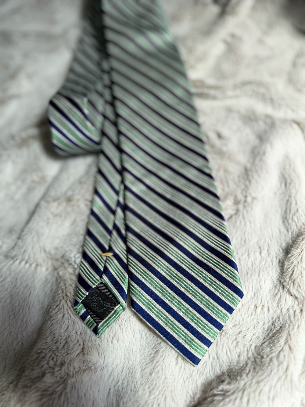 Striped Green and Navy Men's Silk Tie - Classic Diagonal Design